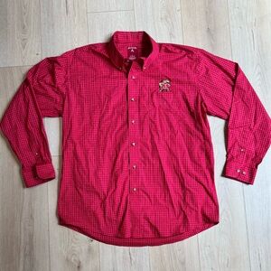 Maryland Terrapins Shirt Men’s L Red Gingham Button Down Embroidered Long Sleeve